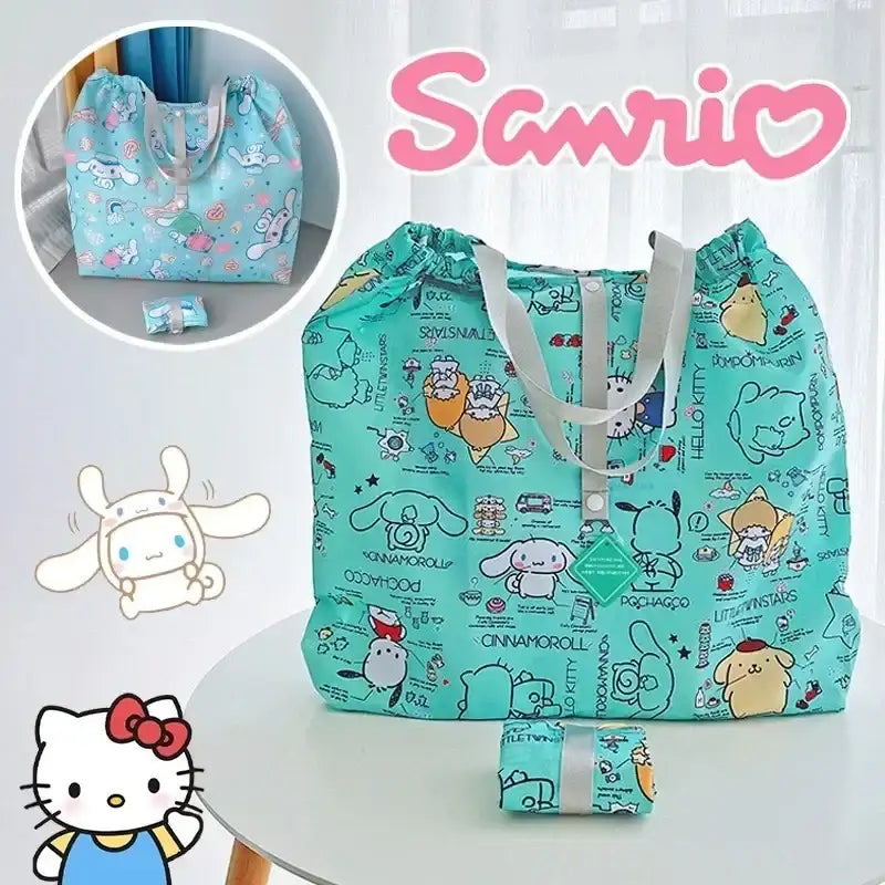 Turquoise Sanrio-themed tote bag.