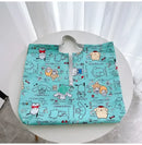 Turquoise cartoon-character tote bag.