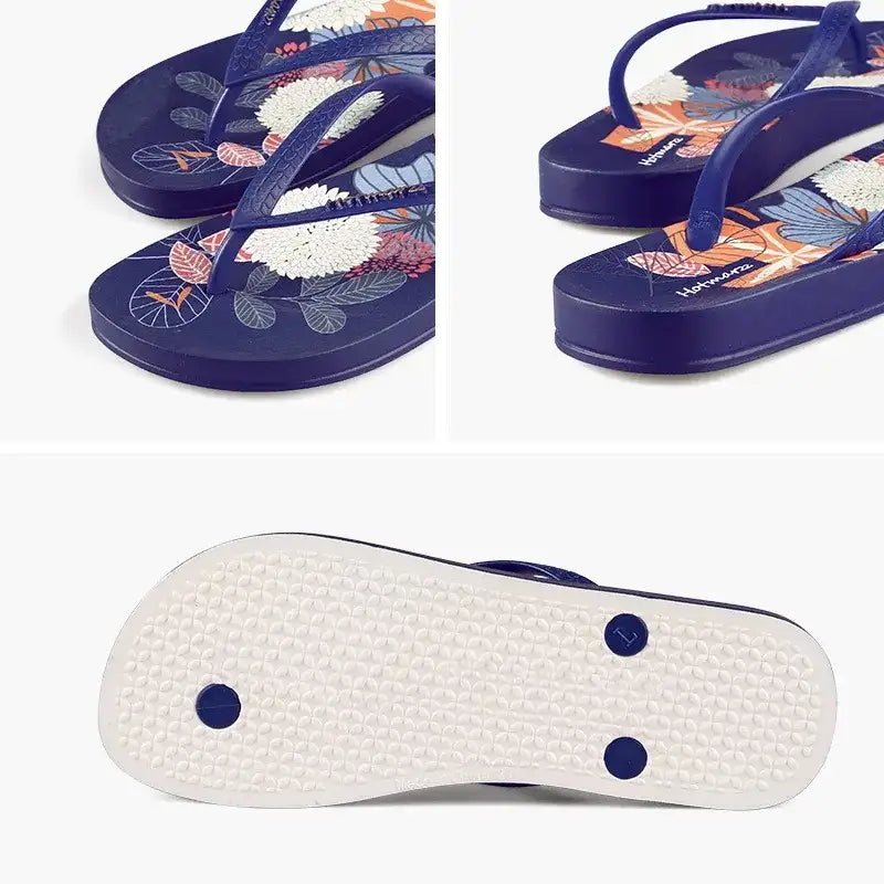 Sweet Blue Floral Printing Slippers Womens Clip Foot Beach