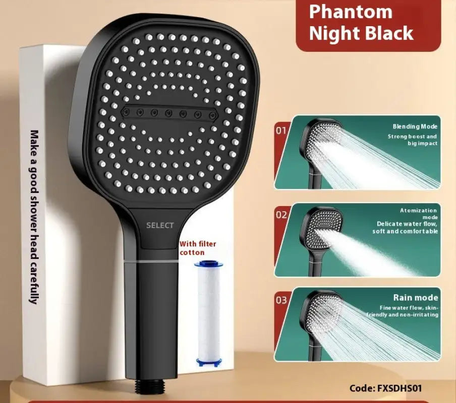 SqPower Shower Nozzle - High Pressure - Black Hand Spray