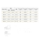 Shoe size chart with conversion information and tips.