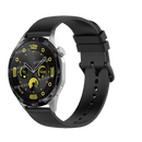 Black smart watch with silver casing.