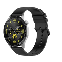 Black smart watch with silver casing.