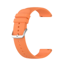 Orange silicone watch band with silver buckle.