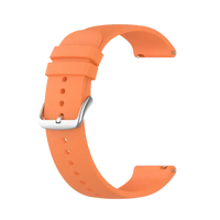 Orange silicone watch band with silver buckle.