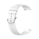 White watch strap with silver buckle.