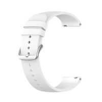 White watch strap with silver buckle.