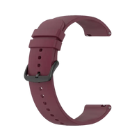 Maroon silicone watch band with black buckle.