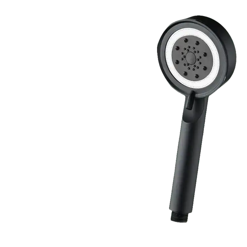 Black handheld shower head.