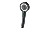 Black handheld shower head.