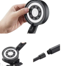 Black handheld shower head.