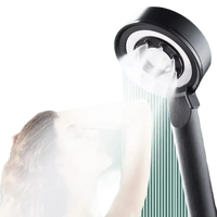 Black handheld shower head.