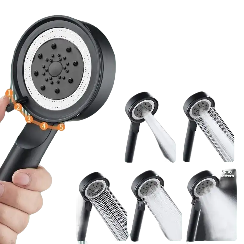 Five-speed shower head with multiple spray patterns.