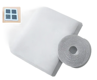 Window screen with hook and loop tape.