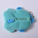 Turquoise plush coin purse with blue accents.