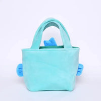 Turquoise plush tote bag.