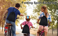 Black drawstring backpacks.