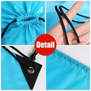 Blue drawstring bag details.