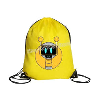Yellow drawstring backpack with robot design.
