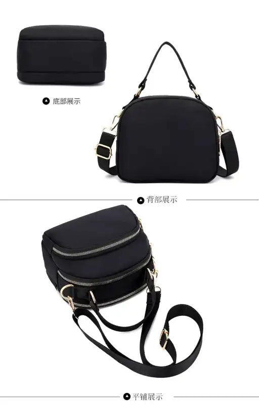 Black nylon crossbody bag.