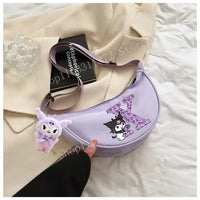 Lavender cartoon-themed shoulder bag.