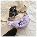 Lavender purse with cartoon character and initial.