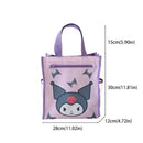 Purple cartoon character tote bag.