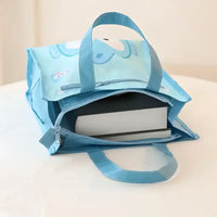Blue cartoon-themed tote bag.