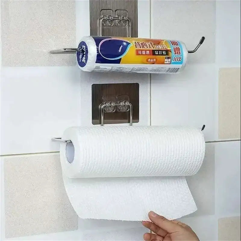 Kitchen paper towel stand glue toilet rack towel hang tissue dispenser roll napkin cabinet storage accessories 2 pieces