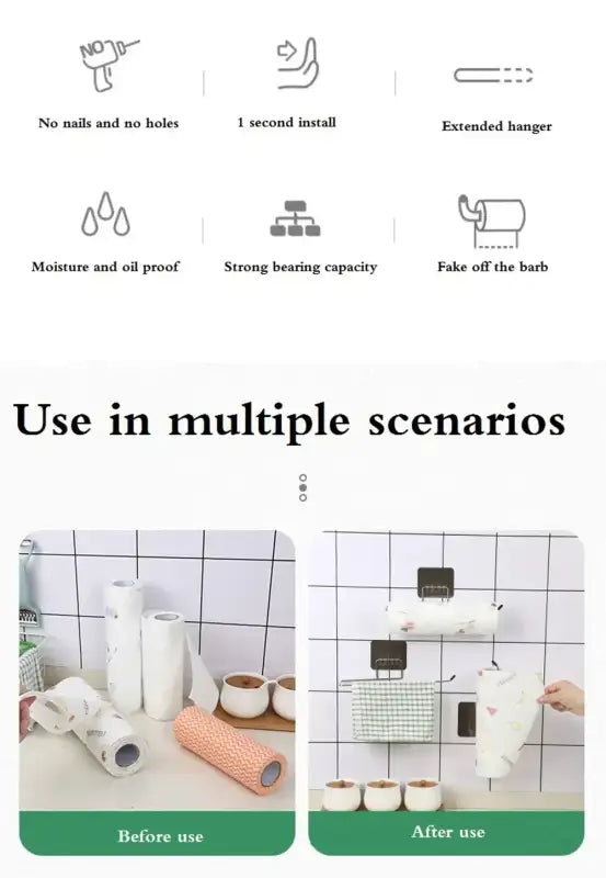 Kitchen paper towel stand glue toilet rack towel hang tissue dispenser roll napkin cabinet storage accessories 2 pieces