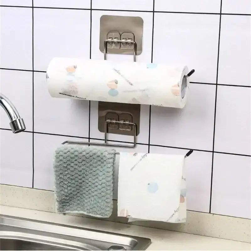 Kitchen paper towel stand glue toilet rack towel hang tissue dispenser roll napkin cabinet storage accessories 2 pieces
