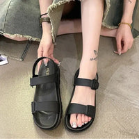 2025 Summer New Women’s Sandals Flat Bottom Korean Edition Fashion Outerwear Casual Beach Strap Velcro Sandals Women’s