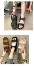 2025 Summer New Women’s Sandals Flat Bottom Korean Edition Fashion Outerwear Casual Beach Strap Velcro Sandals Women’s