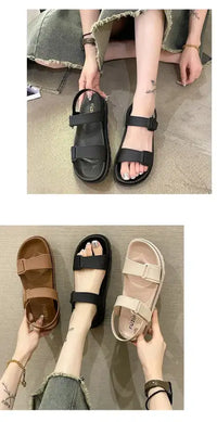 2025 Summer New Women’s Sandals Flat Bottom Korean Edition Fashion Outerwear Casual Beach Strap Velcro Sandals Women’s