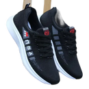 Black athletic shoes with white soles.