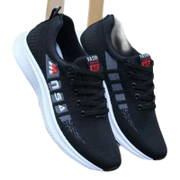 Black athletic shoes with white soles.