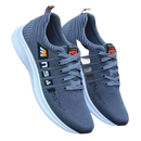 Gray knit running shoes.