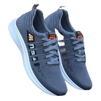 Gray knit running shoes.