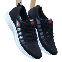 Black athletic shoes with white soles.