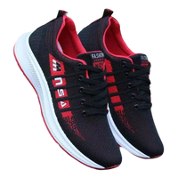 Black and red athletic shoes.