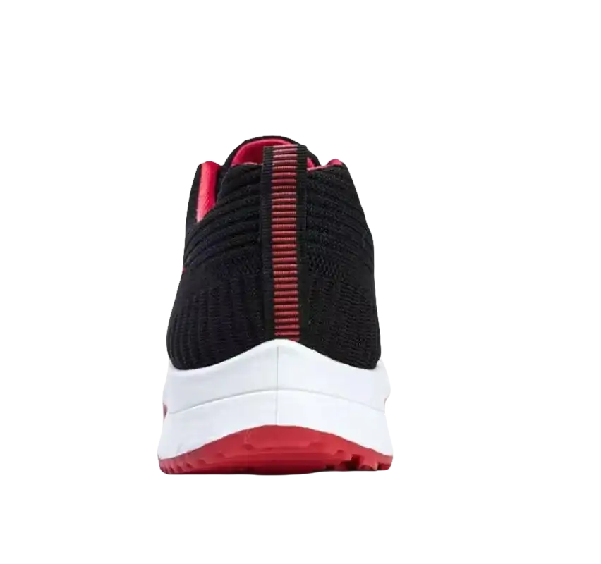 Black and red athletic shoe.