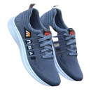 Gray knit running shoes.
