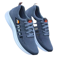Gray knit running shoes.