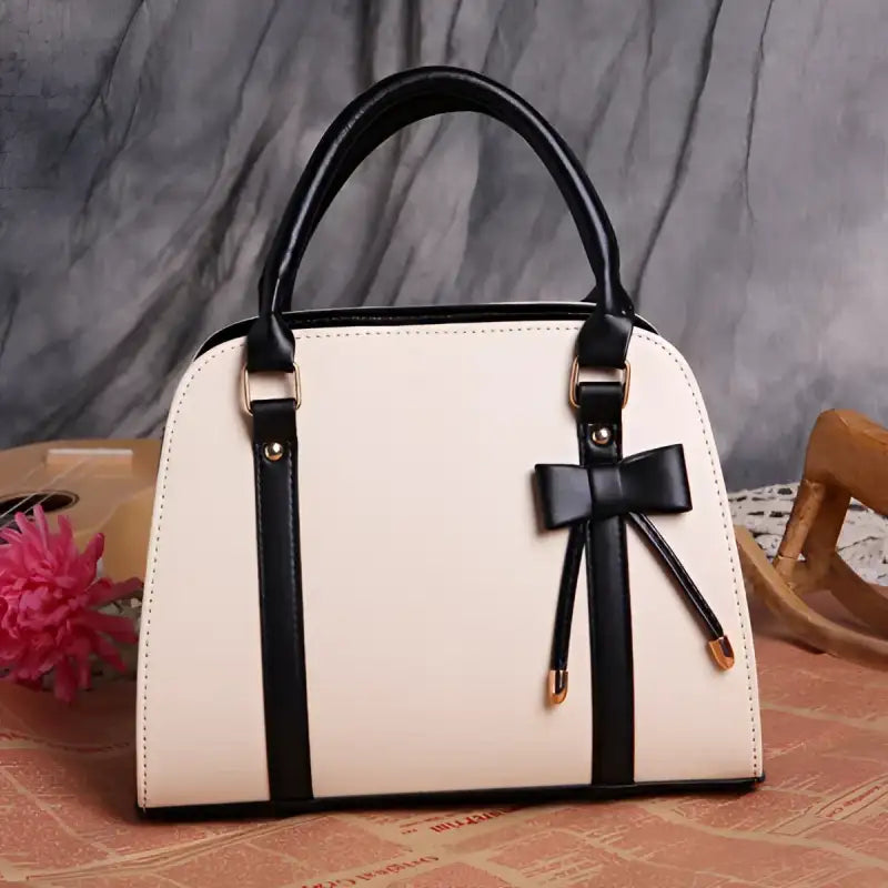 Sweet Cream and Lavender Bow Handbag Cream Black Bow Handbag Darling Korean Shark Bow Handbag Dream Lovely Bow Handbag You Need