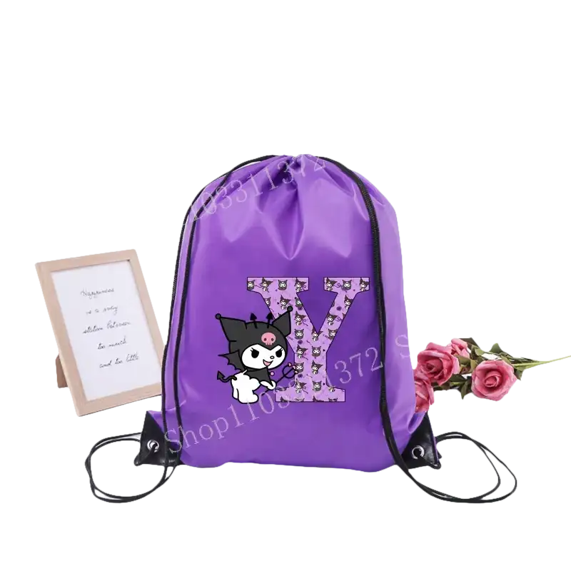 Purple drawstring bag.