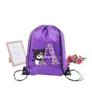 Purple drawstring bag with Kuromi character and letter A.