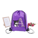 Purple drawstring bag with Kuromi character and letter A.