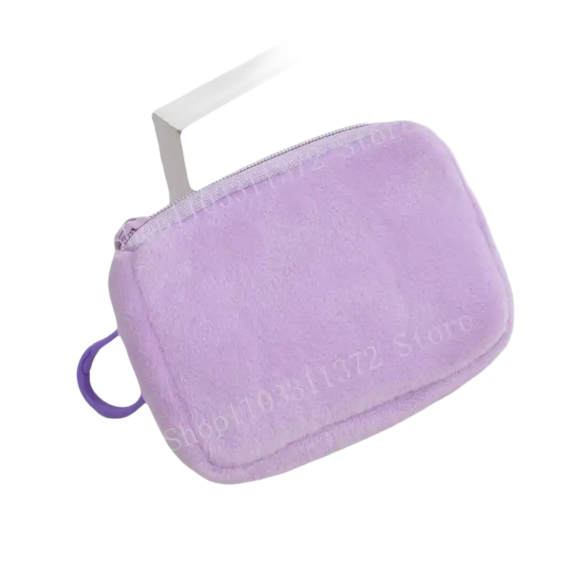 Lavender plush zippered pouch.