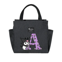 Gray lunch bag with cartoon character and letter A.