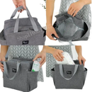 Gray insulated lunch bag.
